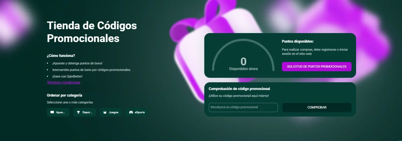 SpinBetter códigos promocionales